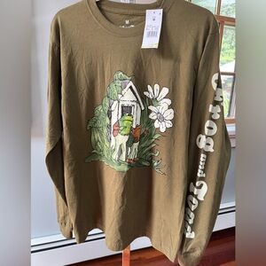 Frog and Toad Shirt Adult Medium Green Long Sleeve Tee Men's NWT